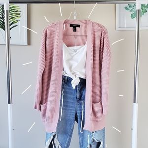 Pink Waffle Knit Cardigan